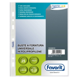 Buste a foratura universale A5 - Favorit Superior - Liscio Super Clear - 15x21 cm (conf.25)-0