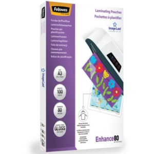 Pouches A3 per plastificatrici Fellowes - 80 µm per lato - lucida (conf.100)-0