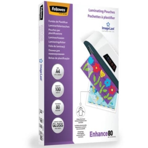 Pouches A4 per plastificatrici Fellowes - 80 µm per lato - lucida (conf.100)-0