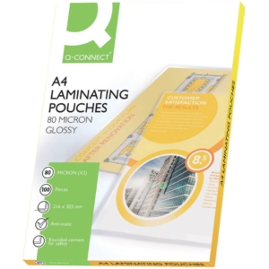 Pouches A4 per plastificatrice Q-Connect 2x80 µm finitura lucida (conf.100)-0