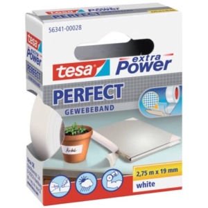 Nastro adesivo in tela tesa extra Power®Perfect plastificato - 19 mm x 2,75 m - Bianco - 56341-00028-03-0