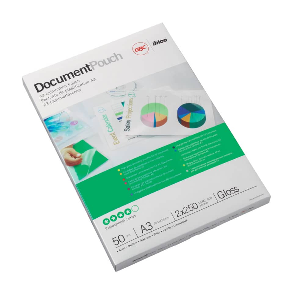 Pouches A3 per plastificatrici GBC formato - 30,3x42,6 cm - 2x75 µm lucido (conf.100)-0 - Loveoffice
