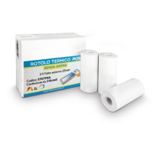 Rotoli carta termica POS Rotolificio Pugliese senza anima 57 mm x 7 m - 55 g/m² (conf.3 rotoli)-0