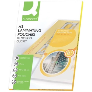 Pouches A3 per plastificatrice Q-Connect 2x80 µm finitura lucida (conf.100)-0