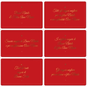 Biglietti Natalizi in vassoio - 9x14 cm dediche Bianco su fondo Rosso - Biembi (conf.6)-0