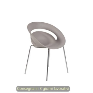 Set 2 sedute ospite Seditaly Chloé in PP riciclato e gambe in acciaio cromato tortora - COV0F1200PP39-0