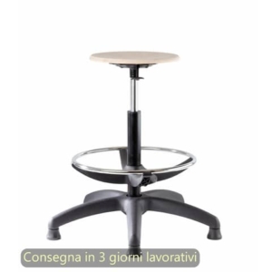 Sgabello tecnico Work Wood 60 tondello in Faggio e base in nylon Seditaly alto con poggiapiedi regolabile LBDSF0000L119-0