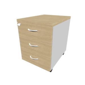 Cassettiera Rovere 3 cassetti 42x56x58 cm con ruote e serratura linea Practika Quadrifoglio PKCA0003-RK-AA-0